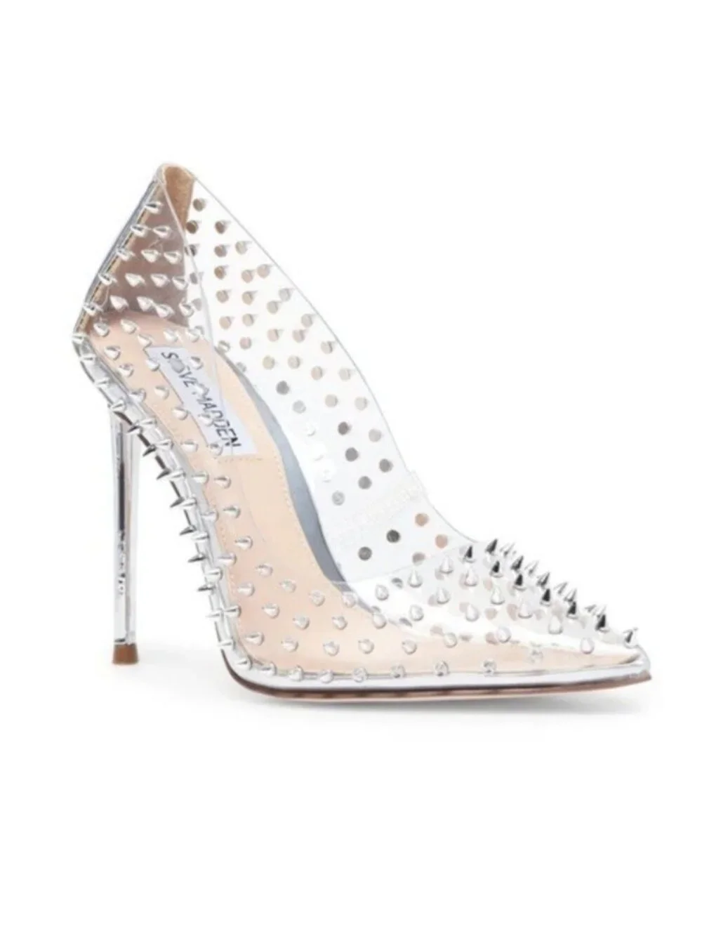 Steve‎ Madden Vala Silver Spike Stud Clear Stiletto 4